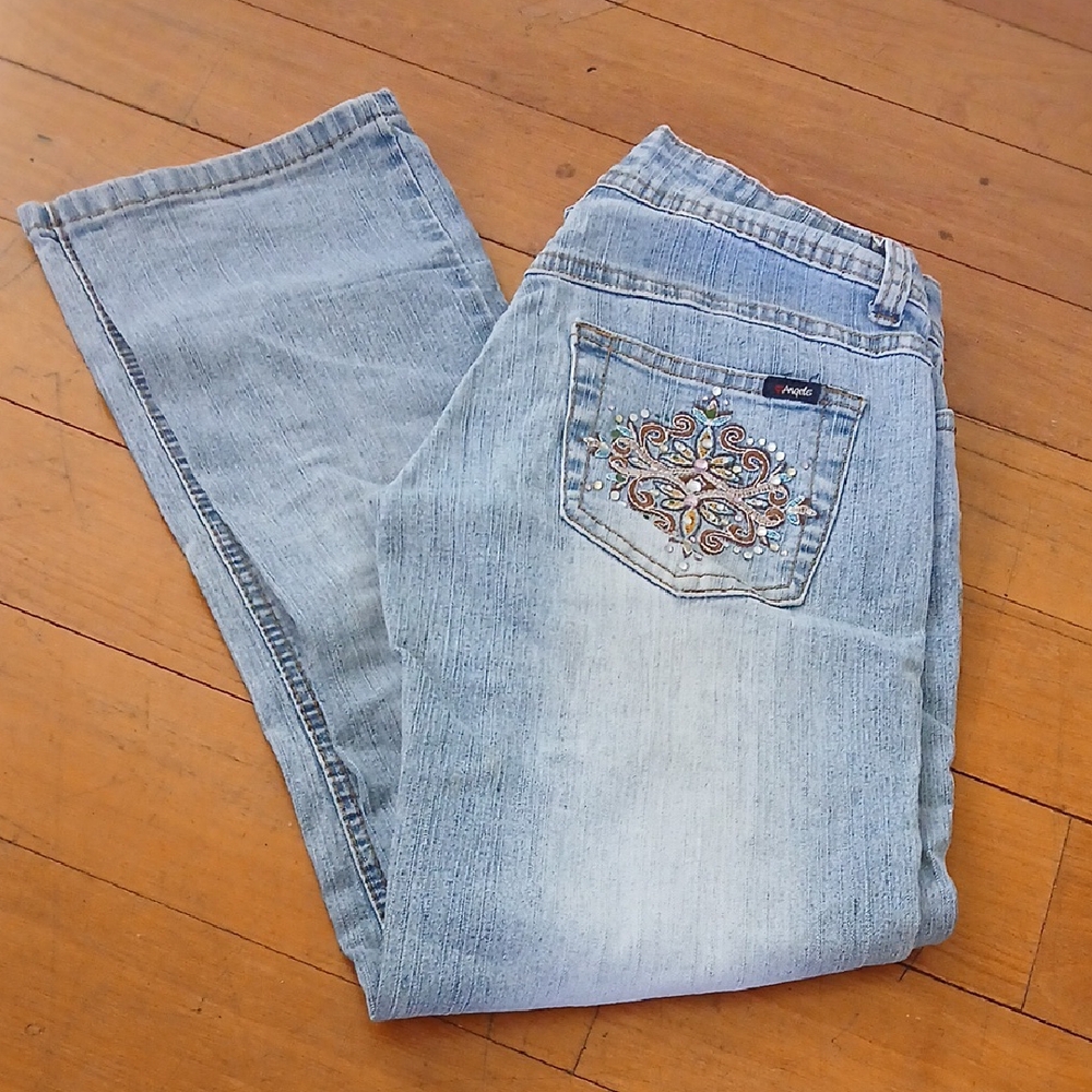 Angel Women's Denim Boot Cut Jeans with Colorful Embroidery